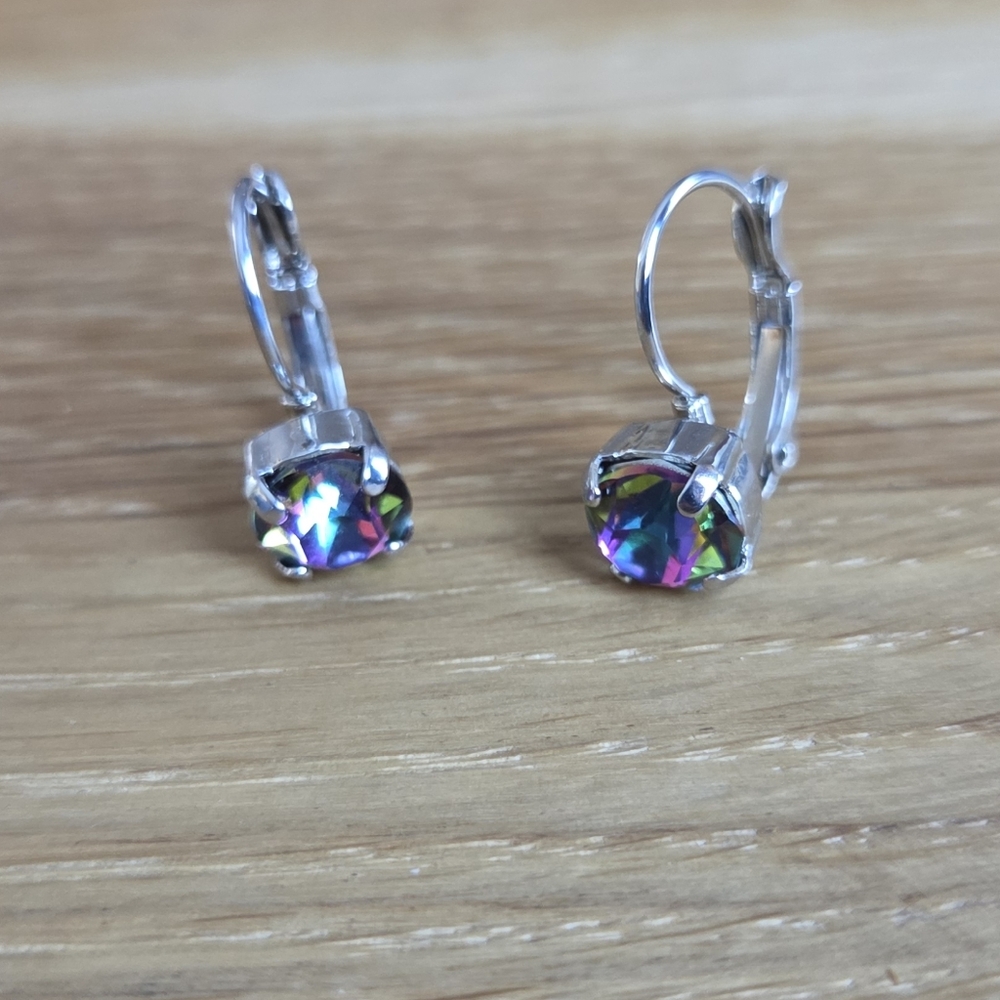 Rhodium Lever Back Drop Earrings, Volcano Crystals, Hand Crafted - Picture 10 of 14
